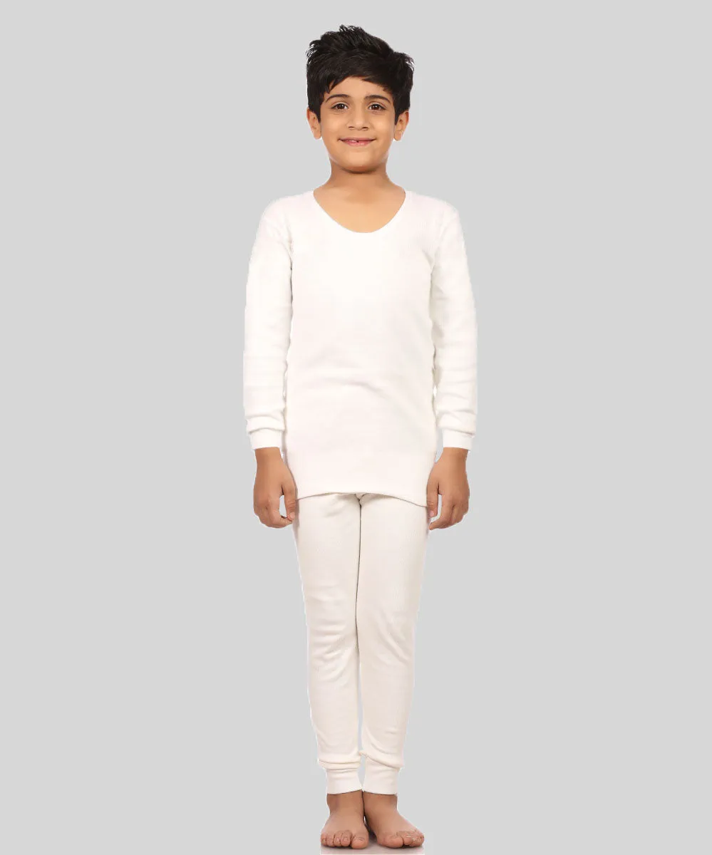 Neva Velveti Scoop Neck Full Sleeves Upper and Lower Warmer/Thermal Upper for Kids Unisex (For Boys and Girls)-Off White