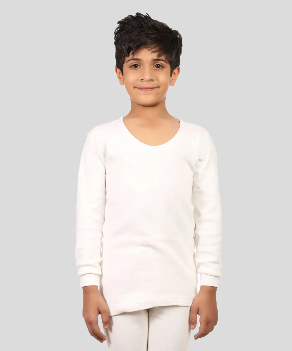 Neva Velveti Scoop Neck Full Sleeves Upper and Lower Warmer/Thermal Upper for Kids Unisex (For Boys and Girls)-Off White