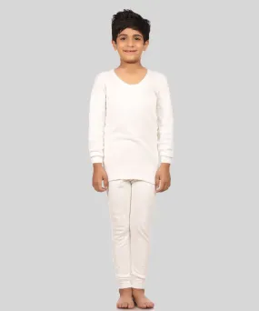 Neva Velveti Scoop Neck Full Sleeves Upper and Lower Warmer/Thermal Upper for Kids Unisex (For Boys and Girls)-Off White