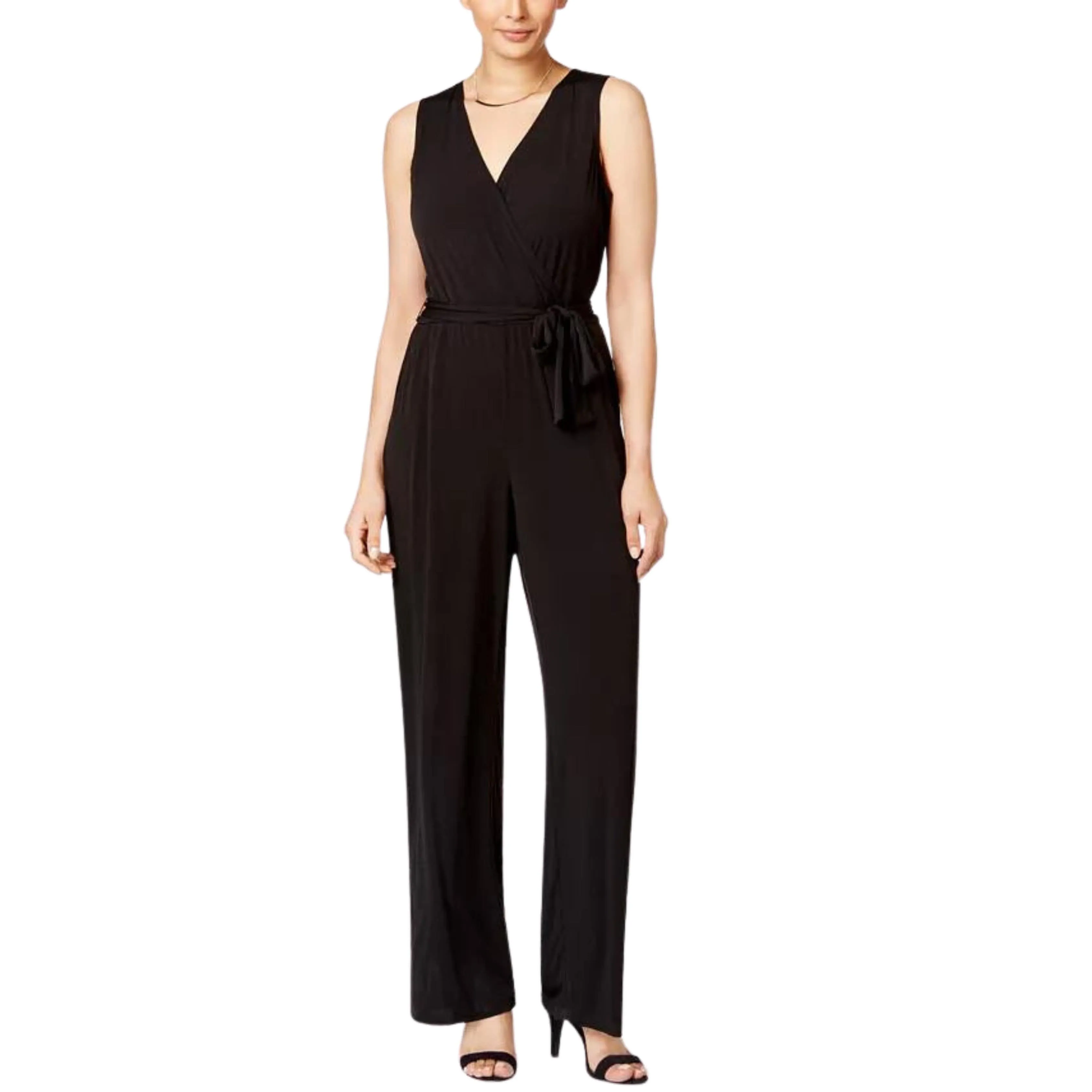 NY COLLECTION -  Surplice Belted Wide-Leg Jumpsuit