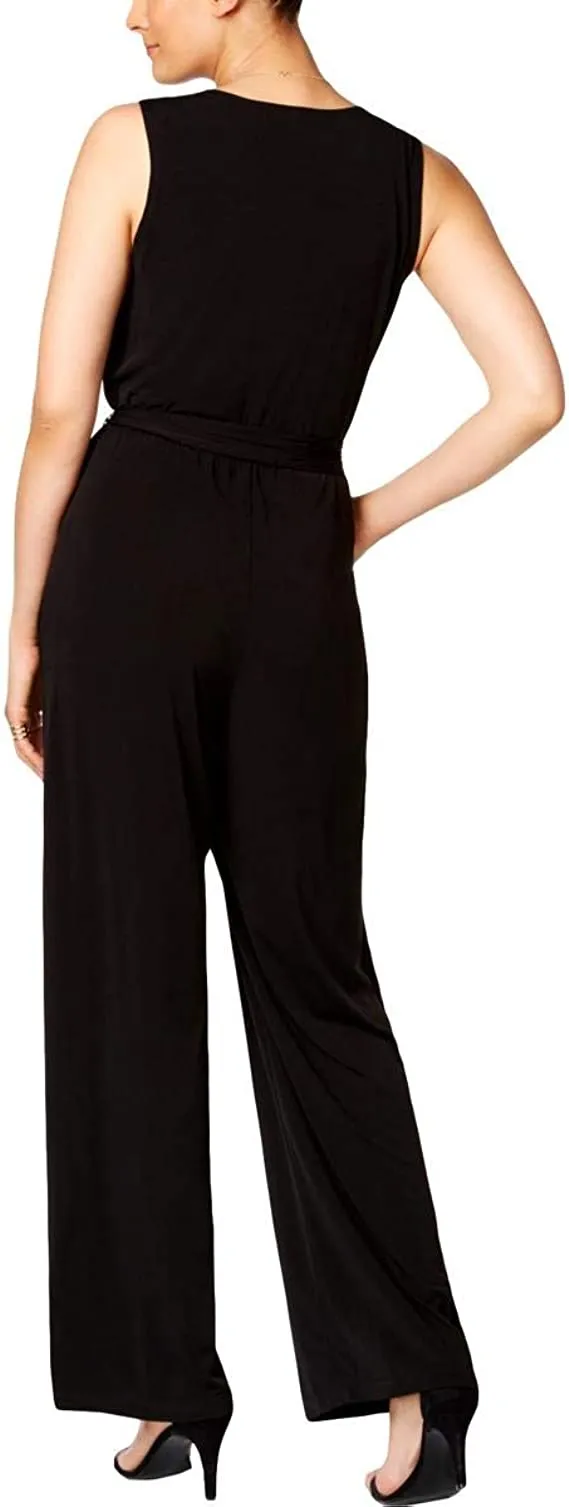 NY COLLECTION -  Surplice Belted Wide-Leg Jumpsuit