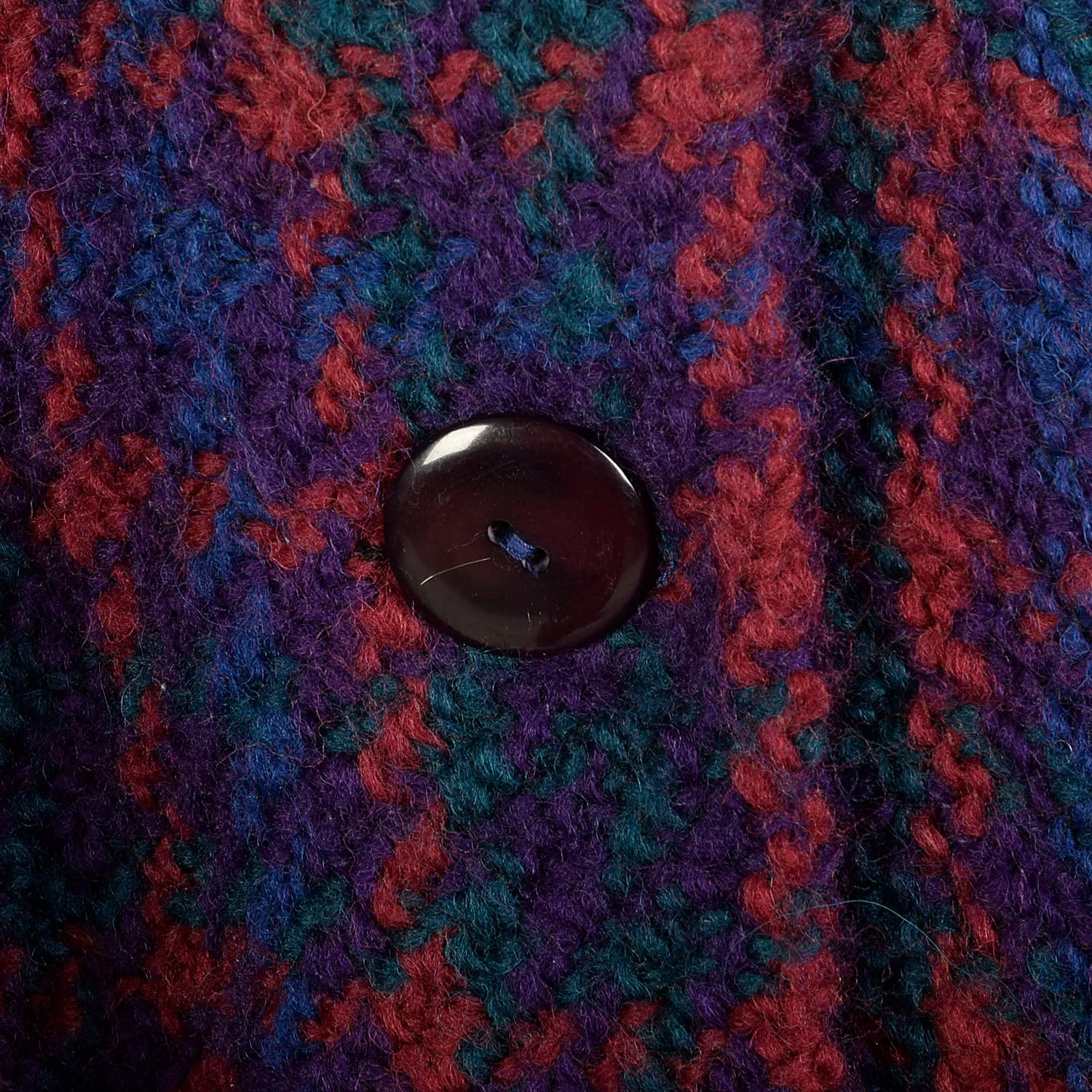 OSFM 1980s Purple Blue Green Red Plaid Wool Poncho Long Cape Woven Textile Jewel Tone Wrap