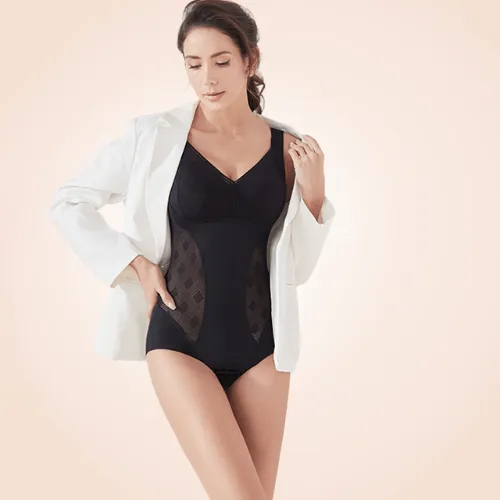 Sculpting Seamless Full Bust Support Side Mesh Wide Strap Bodysuit