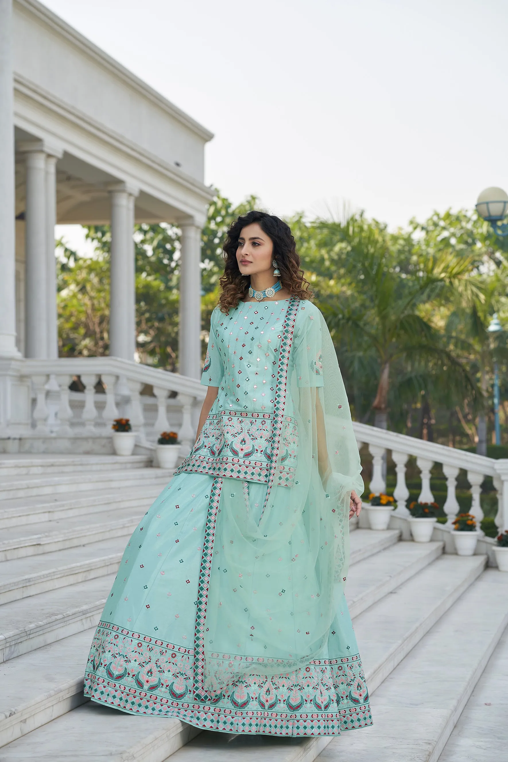Sky Blue Color Gota Patti Work Designer Lehenga Suit