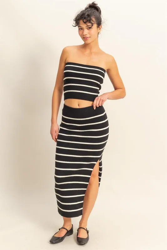 Strapless Striped Fitted Sweater Top