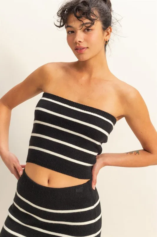 Strapless Striped Fitted Sweater Top