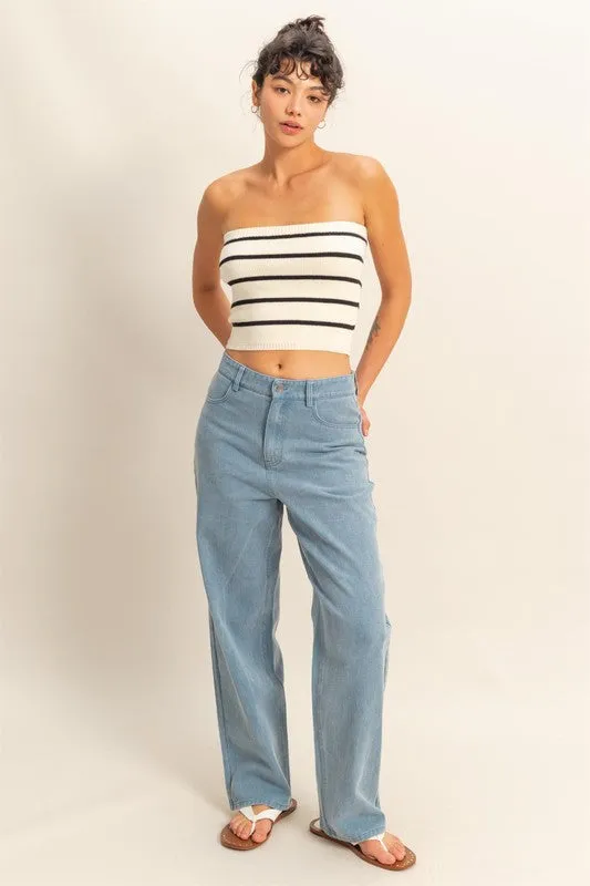 Strapless Striped Fitted Sweater Top