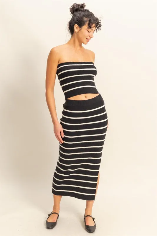 Strapless Striped Fitted Sweater Top