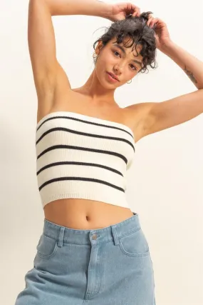Strapless Striped Fitted Sweater Top