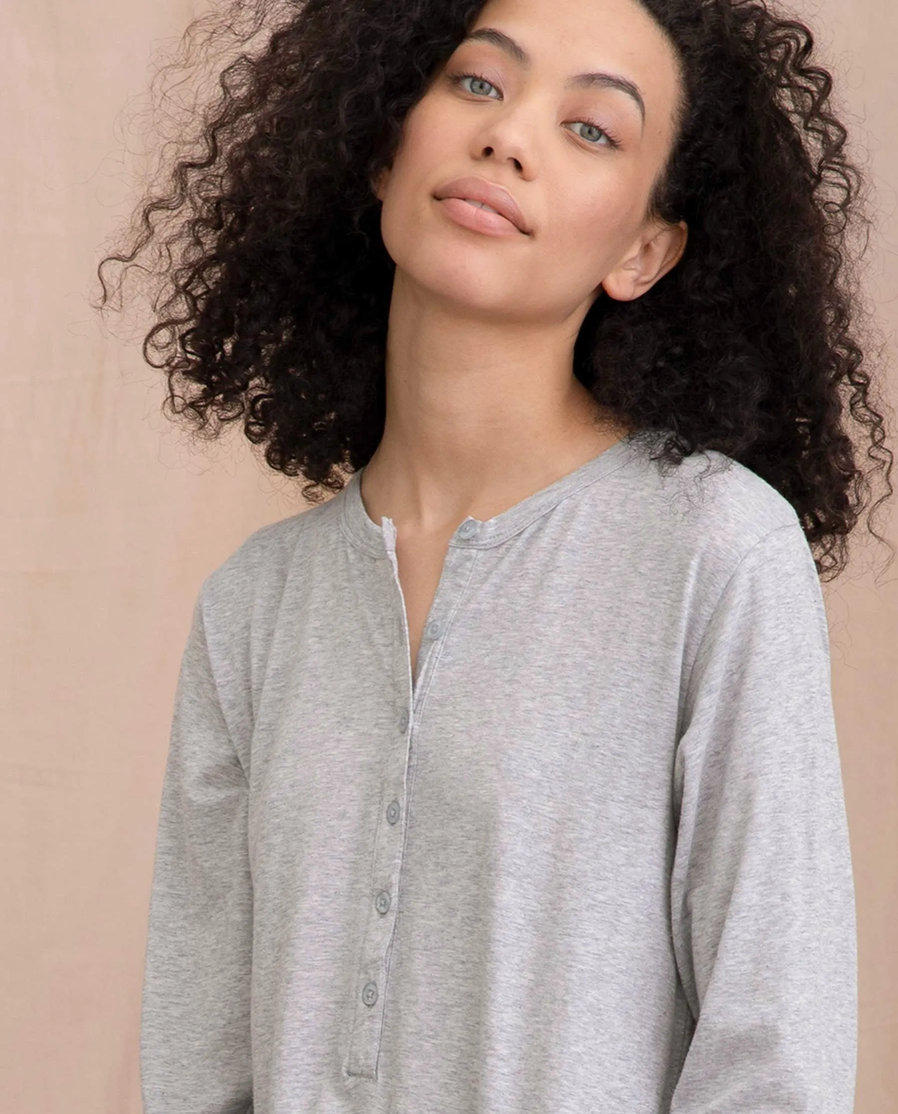 The Long Sleeve Sleeper Jumpsuit. -- LIGHT HEATHER GREY
