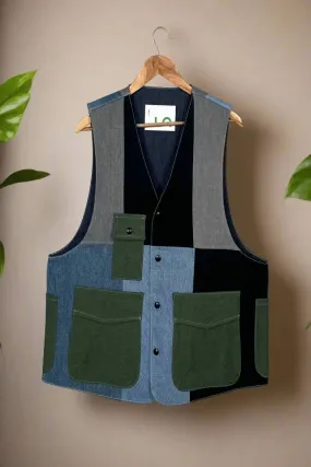 Upcycled Textured Denim Gilet Jacket