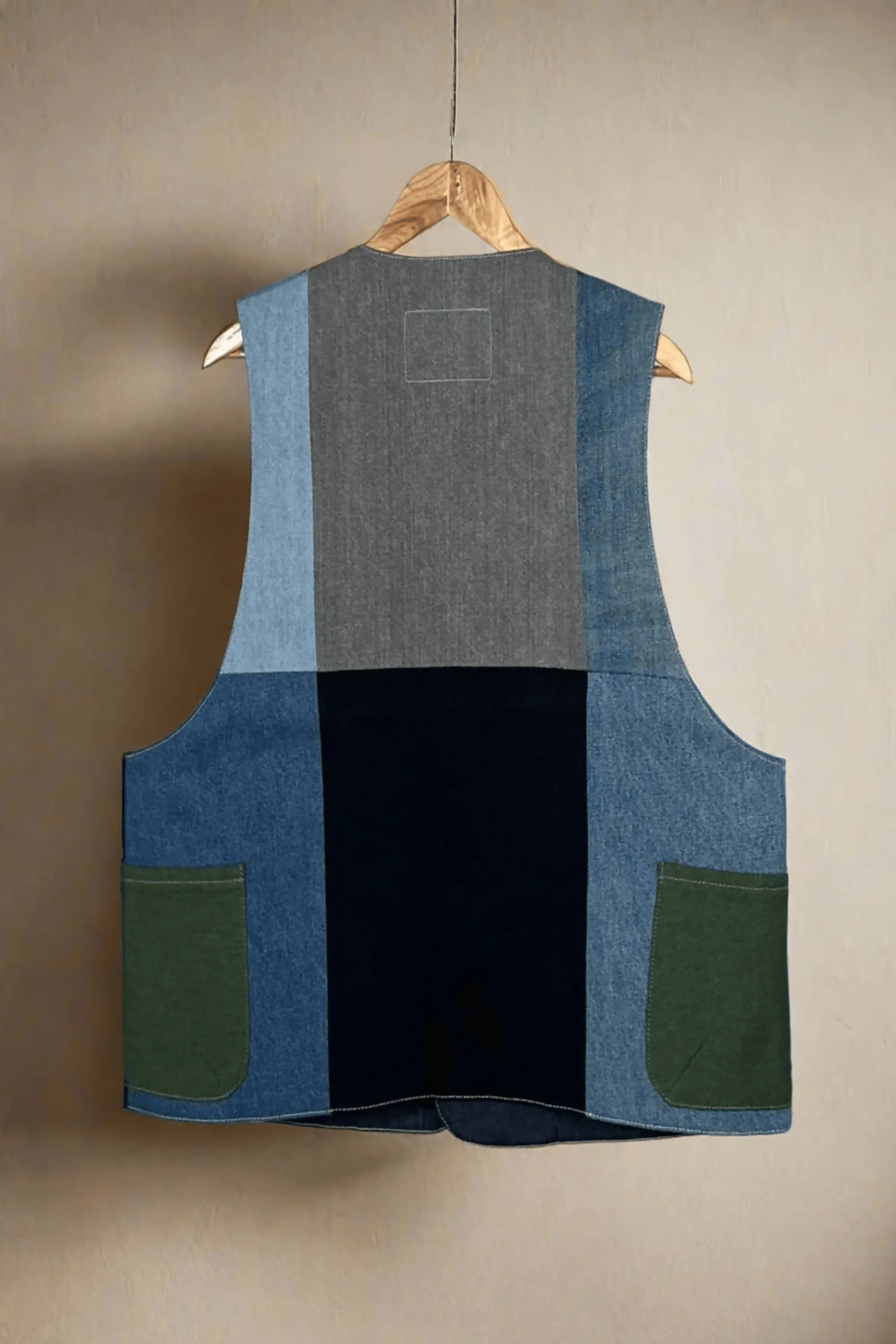 Upcycled Textured Denim Gilet Jacket
