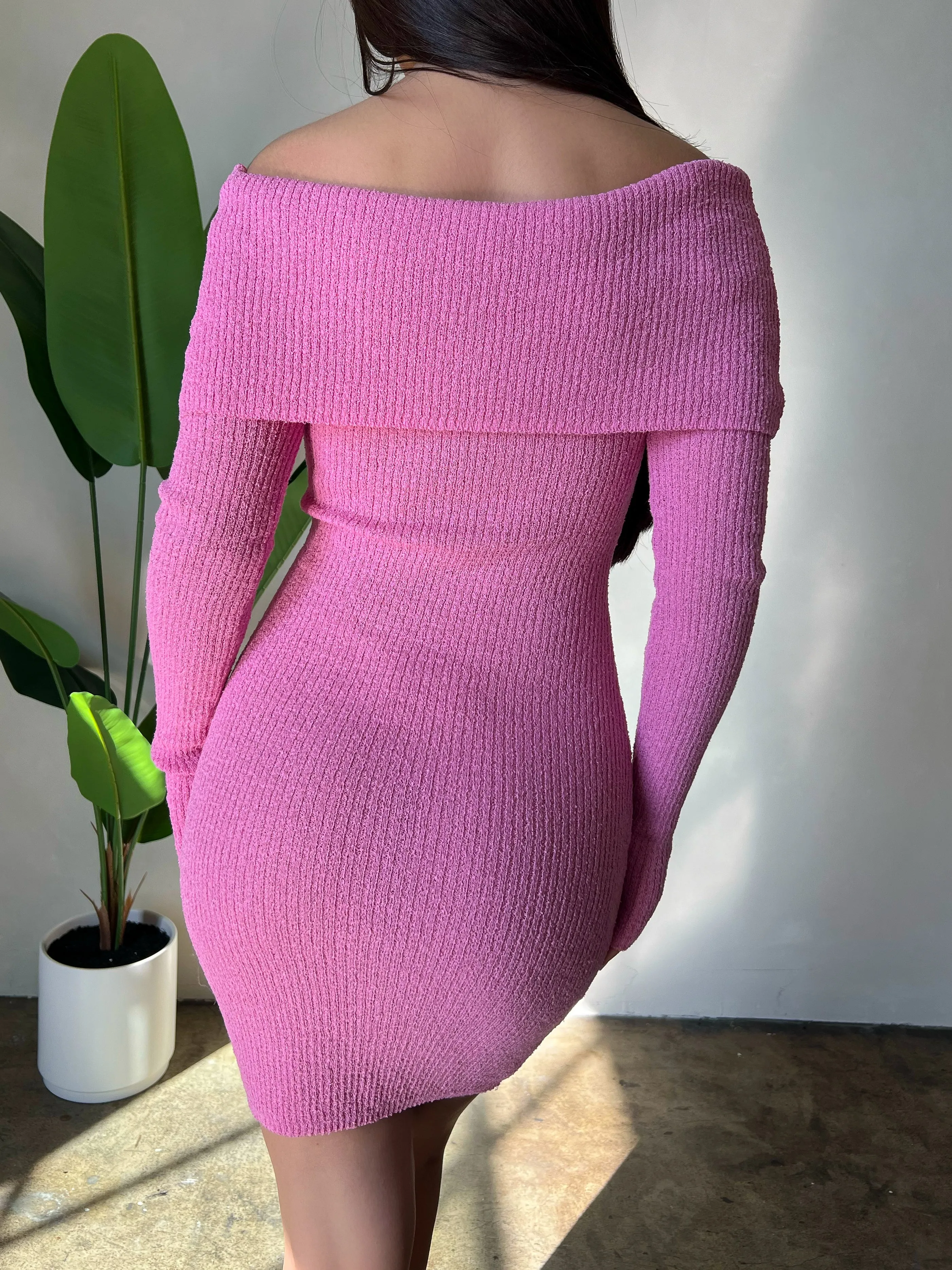 Viviana Knit Off the Shoulder Dress (Rose Pink)